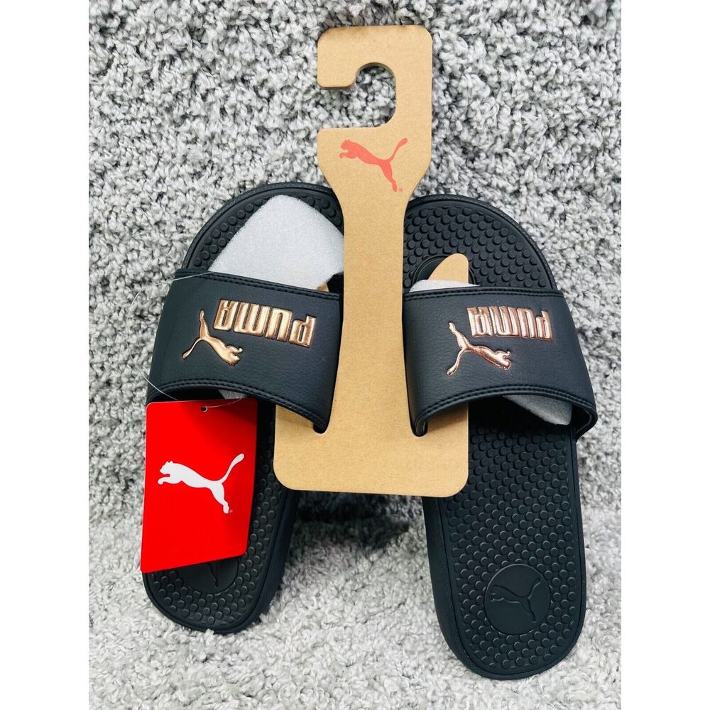 Puma Womens Black Rose Gold Cool Cat Slid Slippers Synthetic Leather Size 10 New